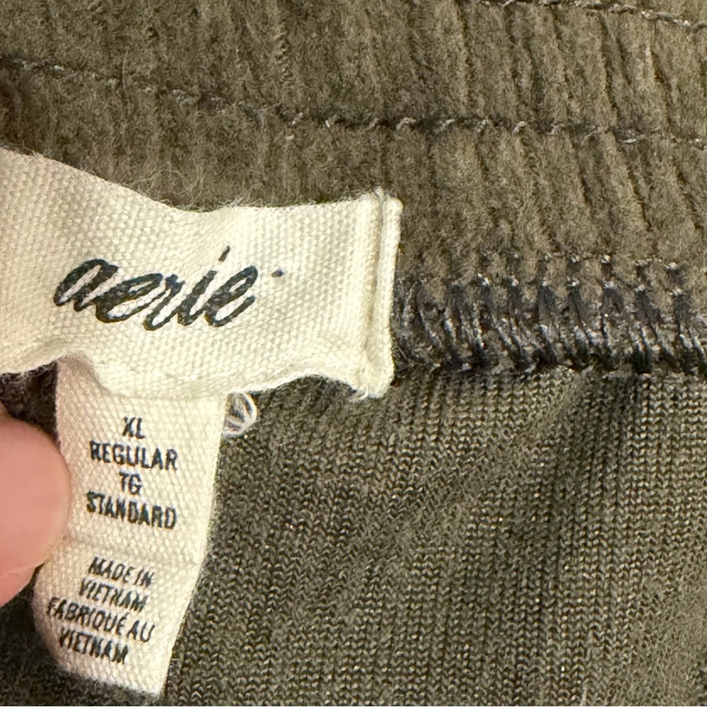 Aerie Groove-On High Waisted Velour Pants Ribbed Flare Pull On Olive Daze XLarge - Picture 5 of 7